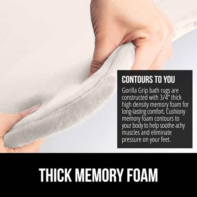 GORILLA GRIP Memory Foam Bath Mat, Soft Absorbent Velvet Bathroom Mats, Durable Dots on Underside, Machine Washable Bathmat, Carpet Rug Room Decor for Shower Tub Floor RV, 48x24 Rugs, Cream