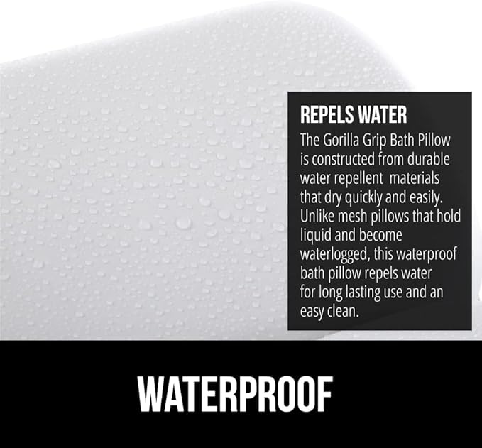 GORILLA GRIP Bath Pillow for Tub, Strong Suction Cups, Luxury Bathtub Pillows, Headrest Neck and Back Support, Relaxing Hot Tub and Home Spa Accessories, Bathroom Essentials, Gifts for Women, XL White