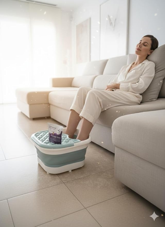 Vital Vibes Collapsible Foot Spa Bath Massager – Large Foot Soaking Tub with Heat Cover & Rollers – Professional Pedicure Kit for Callus Removal, Pain Relief & Soaking – Includes Epsom Salt