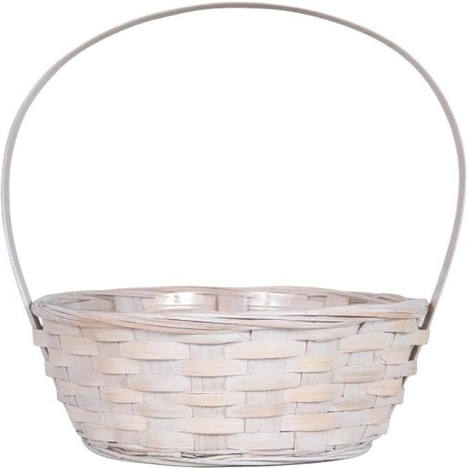 AI-4518WW-Q01 Bamboo White Washed Long Handled Basket