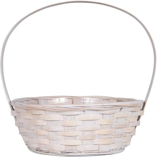 AI-4518WW-Q01 Bamboo White Washed Long Handled Basket