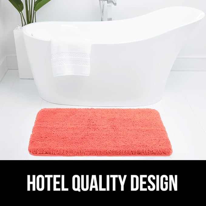 GORILLA GRIP Bathroom Rugs, Ultra Soft Absorbent Mat, Thick Plush Bath Rug, Machine Washable, Microfiber Quick Dry, Mats for Shower, Bathtub and Floor, Home Decor Accessories, 24x17, Coral