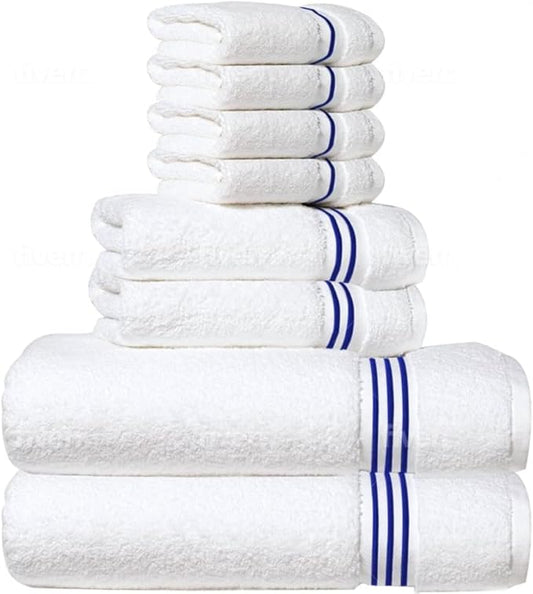8-Piece Premium Towel Set, 2 Bath Towels, 2 Hand Towels, and 4 Wash Cloths, 100% Ring Spun Cotton Highly Absorbent Towels for Bathroom, Gym, Hotel, and Spa
