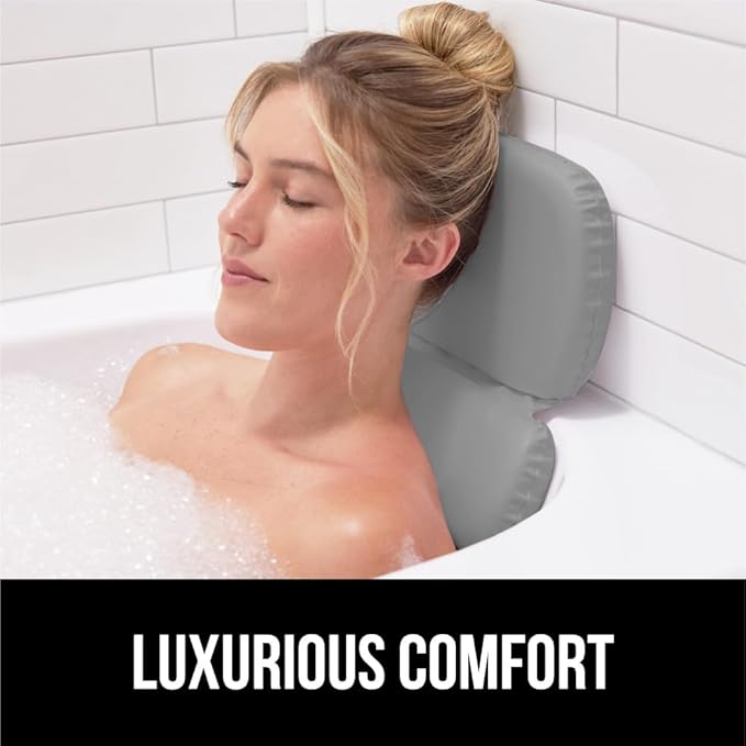 GORILLA GRIP Bath Pillow for Tub, Strong Suction Cups, Luxury Bathtub Pillows, Headrest Neck and Back Support, Relaxing Hot Tub and Home Spa Accessories, Bathroom Essentials, Gifts for Women, XL Gray