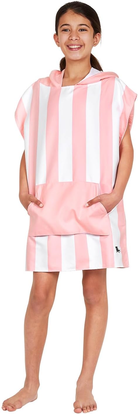 Dock & Bay Poncho with Hood - for Kids - Super Absorbent, Quick Dry - Includes Bag - Cabana Light - Malibu Pink, Small (Age 4-7)
