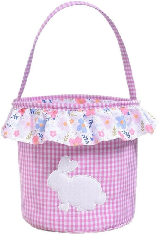 Easter Baskets for Kids Egg Basket Gingham Bunny Bucket Candy with Handle Tote Bucket Reusable Goody Baskets for Kids Gifts Bags