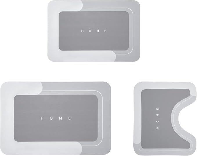 Housego 3PCS Absorbent Bath Mat Magic Rug Sets, Quick Drying Bath Mat Non-Slip Floor Rug Rubber Backed for Bathroom Kitchen Shower Sink (16.9''x23.6''+19.7''x23.6''+19.7''x31.9'', Light Gray)