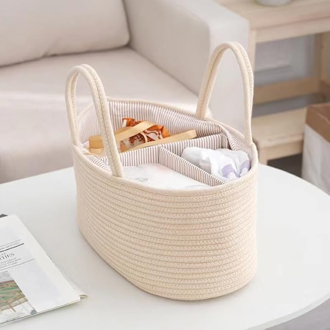 Large Diaper Organizer for Changing Table and Car, Cotton Rope Bin Basket for Storage Boho Diaper Caddy Stylish Shower Basket Gift For Christmas