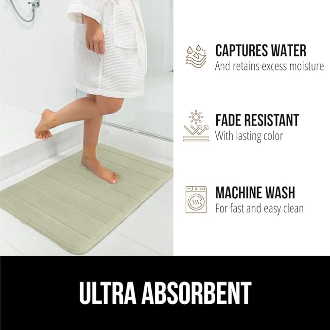 GORILLA GRIP Memory Foam Bath Mat, Soft Absorbent US Designed Bathroom Rug, Gripping Dots Machine Washable Bathmat, Cushioned Floor Mats, Shower Sink Rugs Room Décor Accessories, 24x17 Sage