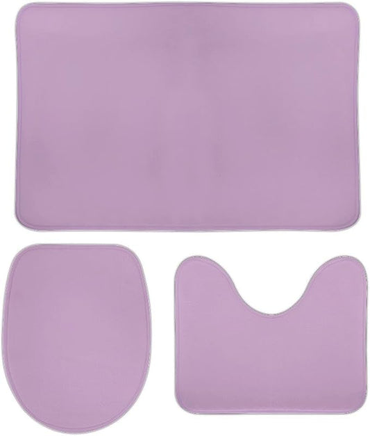 3 Pieces Bath Rug Sets, Purple Lilac Trend Color Bathroom Mat Set Non Slip U Shaped Contour Rug & Toilet Lid Cover