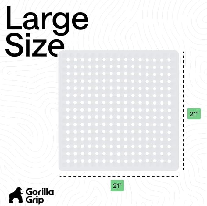 GORILLA GRIP Patented Square Shower Stall Mat, Small Bathtub Floor Mats for Stand Up Showers with Suction Cups and Drainage Holes, Machine Wash, Soft on Feet, Bathroom Accessories 21x21 Inch, White
