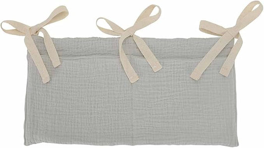Cotton Baby Bedside Hanging Storage Bag,2 Pockets Organizer for Baby Cribs and Toys (Gray)