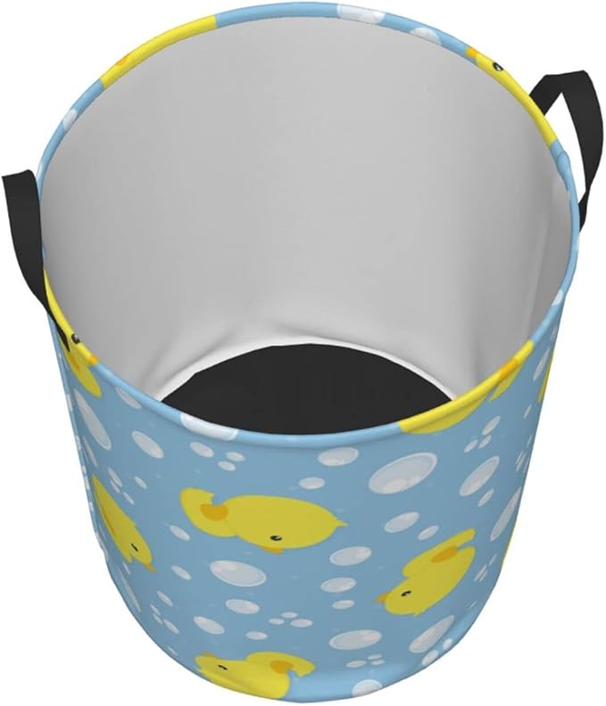 38L Round Laundry Hamper Cute Rubber Ducks Storage Basket Waterproof Coating Organizer Bin For Nursery Clothes Toys