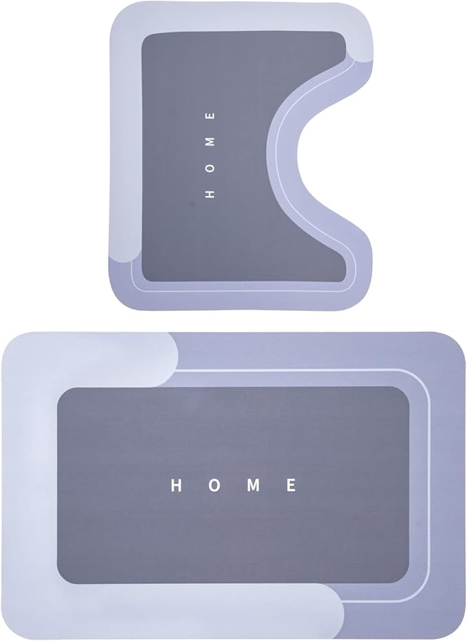 2PCS Absorbent Bath Mat Magic Rug Sets, Quick Drying Bath Mat Non-Slip Floor Rug Rubber Backed for Bathroom Kitchen Shower Sink, Water Absorbent (19.7''x23.6''+19.7''x31.9'', Blue)