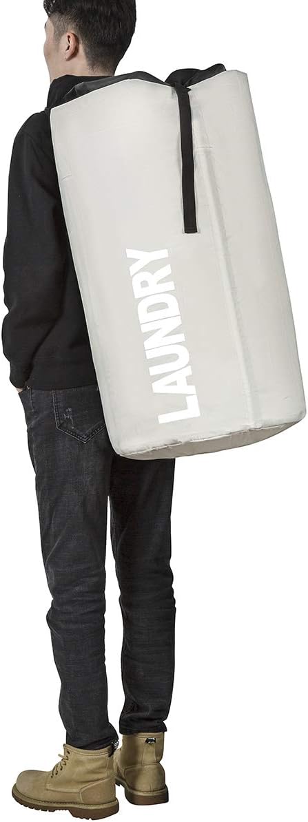 Chrislley 106L Extra Large Laundry Hamper with Drawstring Dorm Room Backpack Laundry Bag Collapsible Laundry Basket for College Students Travel Day Trip（Beige）
