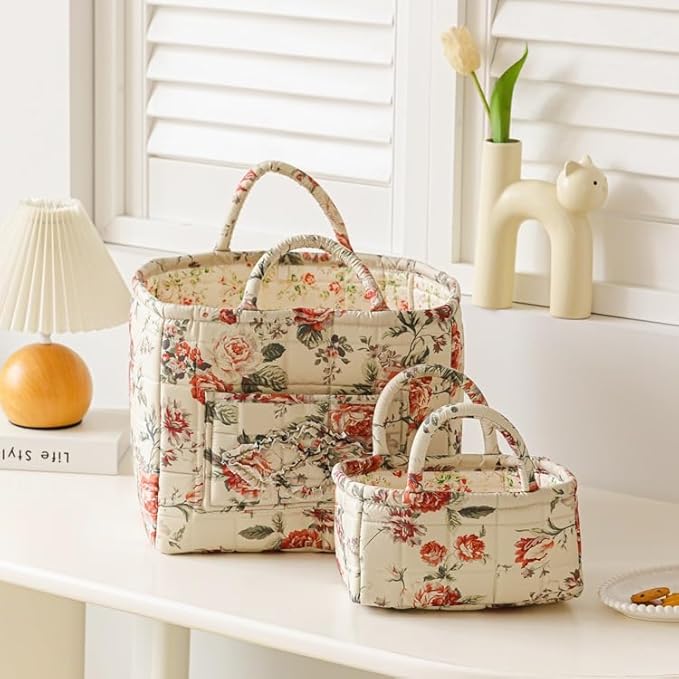 Fabric Storage Basket 2 Pack,Large and Mini Boho Laundry Nursery Hamper Portable Folding Organizer for Car Bedroom