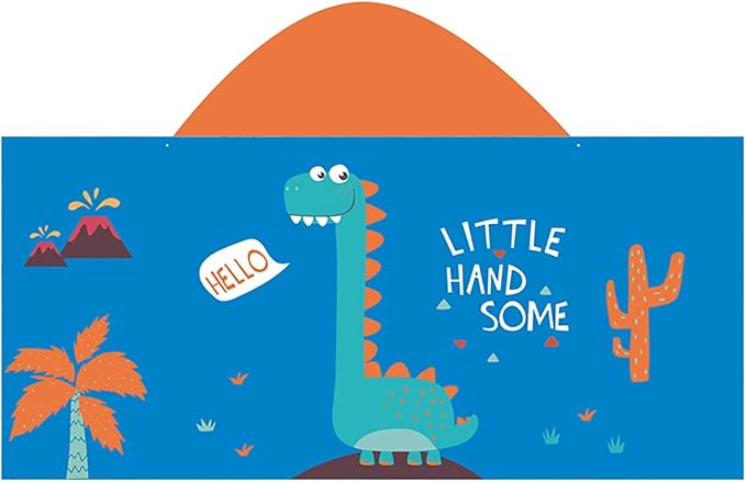 Hooded Beach Towel, Microfiber Hooded Beach Towel For Kids Toddler Infant Boy Girl, Beach Towel with Hood For Bath Pool Swim Summer Beach Essentials Cartoon Shower Gifts (24x50 Inch, Dinosaur Blue)