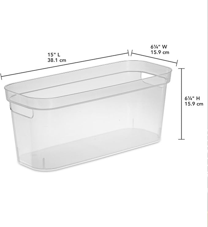 Sterilite 6.25x6.25x15 Inch Narrow Modern Storage Bin w/Comfortable Carry Through Handles and Banded Rim for Household Organization, Clear (24 Pack)
