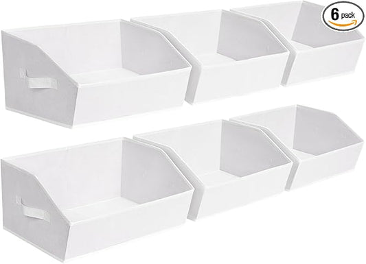 Fabric Bins for Organization - Trapezoid Storage Cubes, Large Baskets for Storage, 6 Pack Shelf Baskets, Closet Organizer Bins for Clothes, Books, Home, Office, White