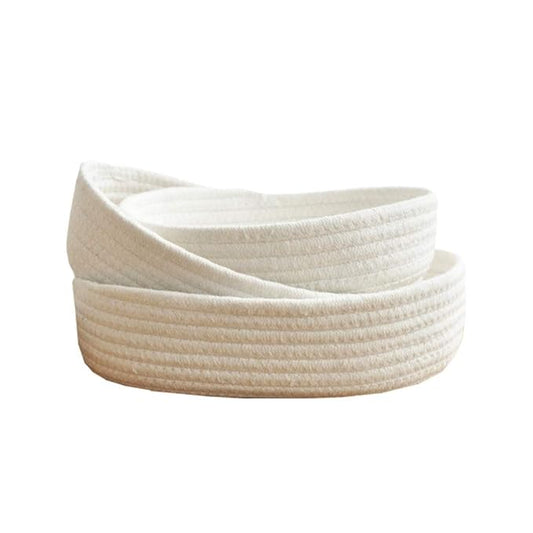 Cotton Rope Handmade Woven Home Storage Household Candy Toys Storage Basket Sundries Collection Box Candy Snack Food Tray SML Pack of 3 (Oval, White)