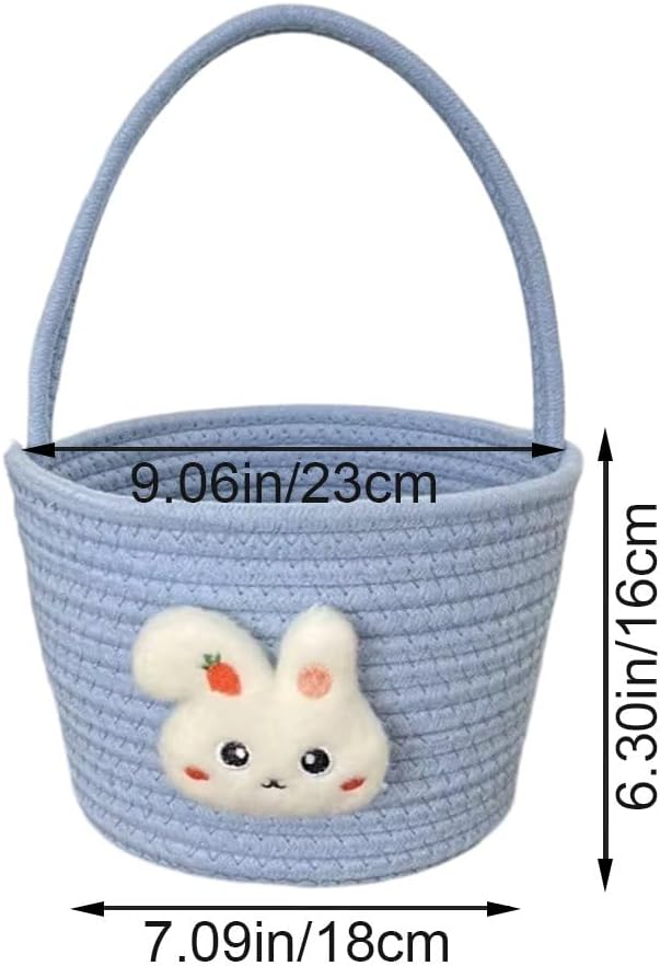 Easter Bunny Basket, Cotton Hand-Woven Storage Basket, Easter Egg Basket Cute Bunny Shopping Handbag for Easter Party