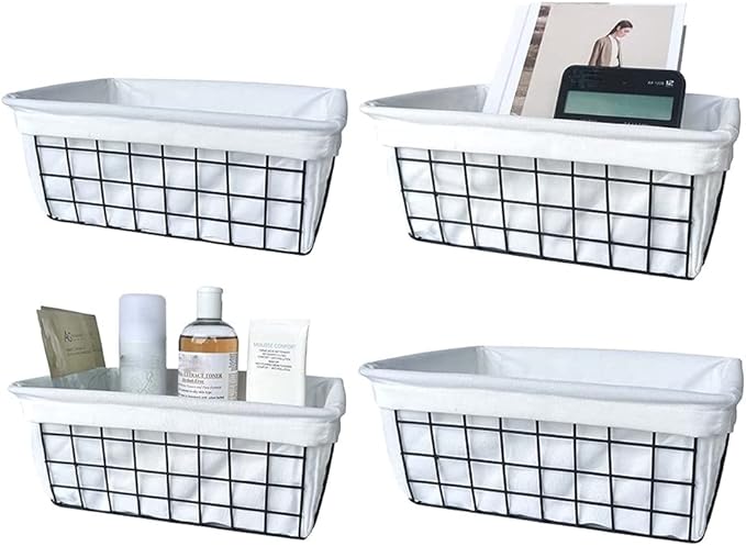Iron Storage Basket Fabric Storage Basket Desktop Snack Basket 1 Pack Wire Baskets for Storage, Basket Organizer Storage Bin for Kitchen Cabinets A