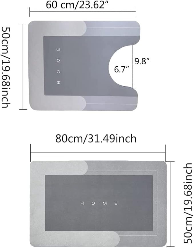 2Pcs Bathroom Mats and Toilet Rugs U Shaped Set, Non-Slip Quick-Dry Toilet Mat Bath Mat Rug for Tub, Shower and Bath Room 19.7"x31.5"+19.7"x23.6", Grey