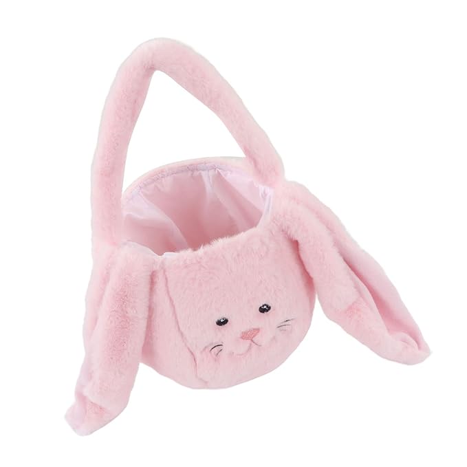 Plush Easter Bunny Basket, Children Easter Basket, Cute Cartoon Long Ears Bunny Egg Basket with Soft Plush Material, Perfect for Easter Egg Hunt and Festive Decorations (Pinkish)