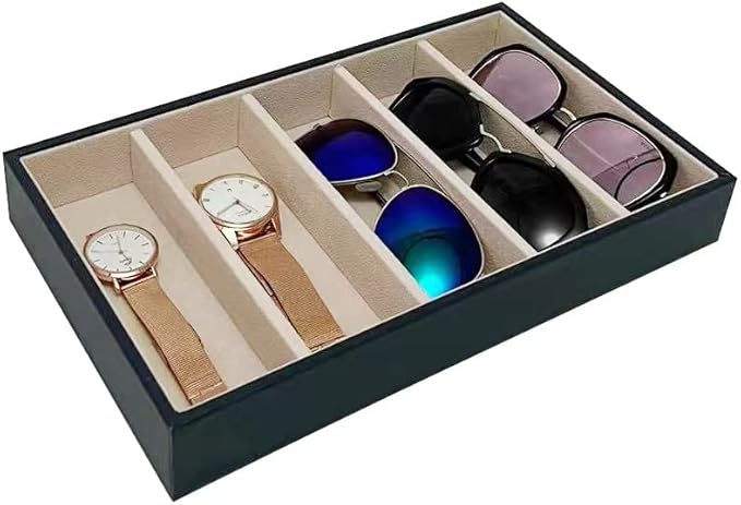 5 Slot High End PU Leather Velvet Drawer Divider Eyewear Storage Sunglasses Jewelry Show Tray Organizer