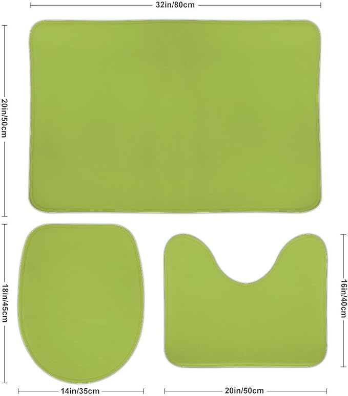 3 Pieces Bath Rug Sets, Lime Green Trend Color Bathroom Mat Set Non Slip U Shaped Contour Rug & Toilet Lid Cover