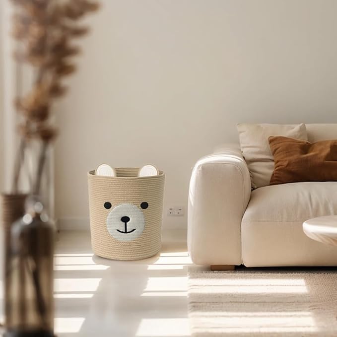 Bear Basket for Nursery, Baby Baskets for Storage, Baby Shower Baskets, Laundry Basket, Storage Hamper for Children Kids Toy Plant Indoor Corner (Brown)
