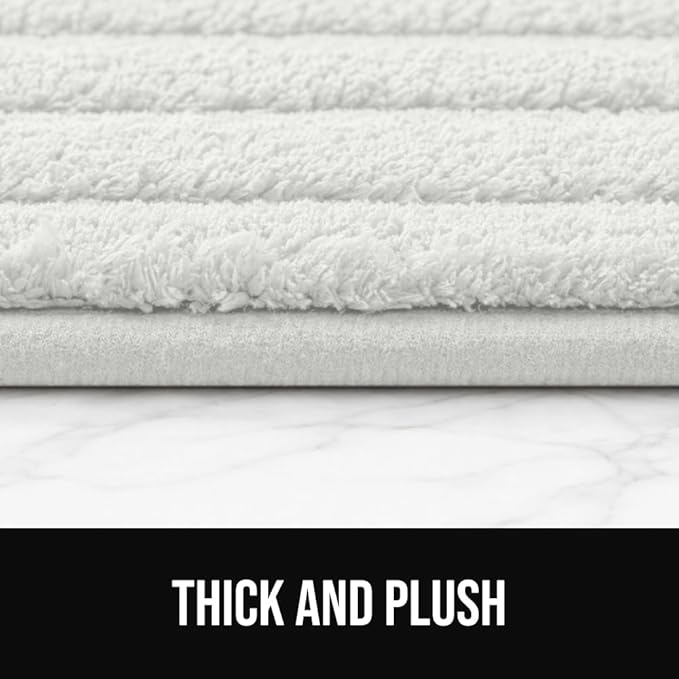 GORILLA GRIP Textured Backing Bathroom Rugs, Soft Memory Foam Absorbent Striped Bath Mats, Machine Washable & Fade Resistant, Bathmat Accessories for Floor, Home Decor Shower Essentials, White 34x20