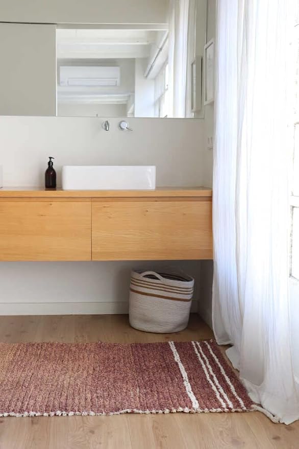 Lorena Canals Basket TWIN for kids' room in Toffee/Natural color. Handmade by artisans in Natural Cotton and Non-Toxic Dyes-Size: 1' x Ø 1'