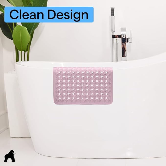 GORILLA GRIP Patented Square Shower Stall Mat, Small Bathtub Floor Mats for Stand Up Showers, Suction Cups and Drainage Holes, Machine Wash, Soft on Feet, Bathroom Accessories 21x21 Inch, Light Pink