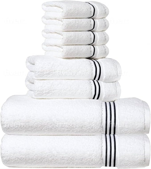 8-Piece Premium Towel Set, 2 Bath Towels, 2 Hand Towels, and 4 Wash Cloths, 100% Ring Spun Cotton Highly Absorbent Towels for Bathroom, Gym, Hotel, and Spa