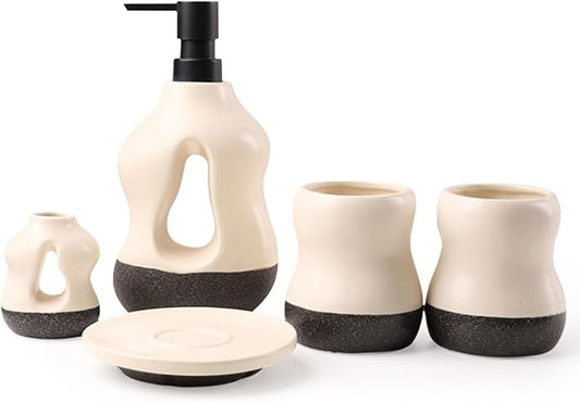5PCS Bathroom Accessories Set, Two Toothbrush Cups, Soap Dispenser, one Aromatherapy Decorative Cup, and one soap Dish，Bathroom Organizer for Modern Bathrooms