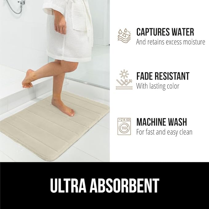GORILLA GRIP Memory Foam Bath Mat, Soft Absorbent US Designed Bathroom Rug, Gripping Dots Machine Washable Bathmat, Cushioned Floor Mats, Shower Sink Rugs Room Décor Accessories, 24x17 Champagne