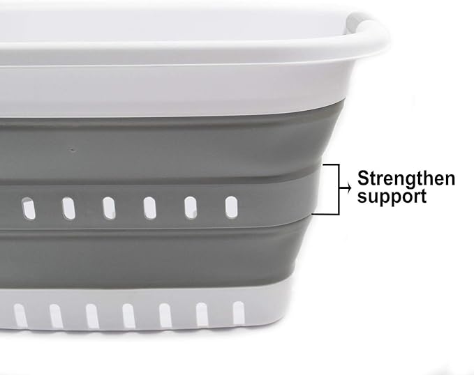 SAMMART 37L (9.77 gallon) Collapsible Plastic Laundry Basket - Foldable Pop Up Storage Container/Organizer - Space Saving Hamper/Basket (1, White/Grey)