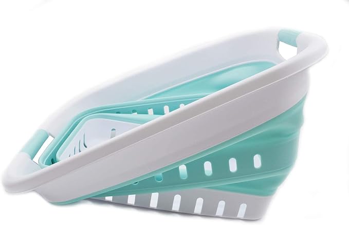 SAMMART 37L (9.77 gallon) Collapsible Plastic Laundry Basket - Foldable Pop Up Storage Container/Organizer - Space Saving Hamper/Basket (1, White/Lake Green)