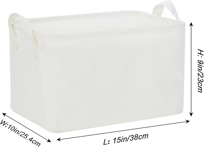 Bidtakay Rectangular Storage Basket,Waterproof Large Storage Bins Box with Handles, Shelf Baskets for Home Office Closet, Decorative Storage Baskets for Home (15"x10"x9"- White)