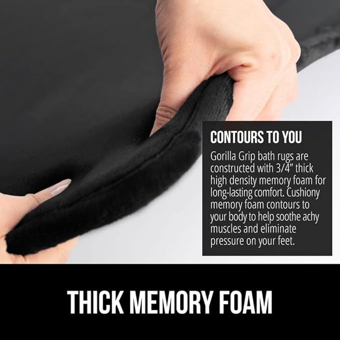 GORILLA GRIP Memory Foam Bath Mat, Soft Absorbent Velvet Bathroom Mats, Durable Dots on Underside, Machine Washable Bathmat, Carpet Rug Room Decor for Shower Tub Floor RV, 48x24 Rugs, Black