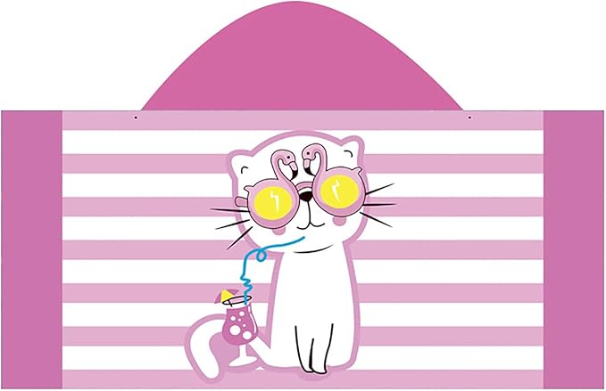 Hooded Beach Towel, Microfiber Hooded Beach Towel For Kids Toddler Infant Boy Girl, Beach Towel with Hood For Bath Pool Swim Swimwear Summer Beach Essentials Cartoon Shower Gift (24x50 Inch, Pink Cat)