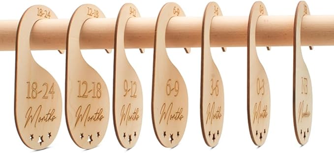 Baby Closet Dividers, Set of 7 Baby Clothes Organizer, Wooden Baby Closet Organizer for Nursery, Size Newborn to Toddler, Baby Clothes Dividers for Closet Hanging on Standard Rod