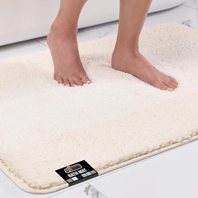 GORILLA GRIP Soft Plush Bathroom Rugs with Textured Rubber Backing, Absorbent Quick Dry Bath Mat, Machine Washable Shower Mats, Home Décor Accessories, Bathmat Rug Floor Essentials, 24 x 16 Ivory
