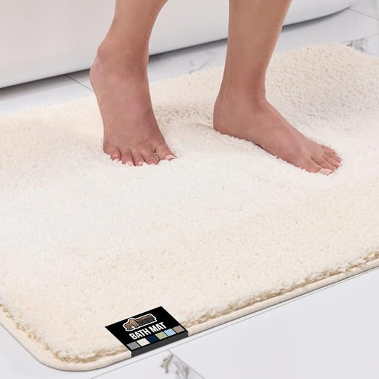 GORILLA GRIP Soft Plush Bathroom Rugs with Textured Rubber Backing, Absorbent Quick Dry Bath Mat, Machine Washable Shower Mats, Home Décor Accessories, Bathmat Rug Floor Essentials, 24 x 16 Ivory