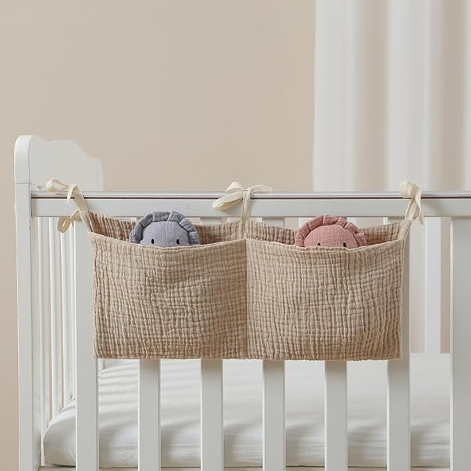 White Bedside Hanging Bags Milk Bottle Bib-Storage Crib Organizer Baby Nappy-Dormitory Bed-Bunk Organizing Bag Nappy- Organizer, Little Bear Nursery Hanging Organizers