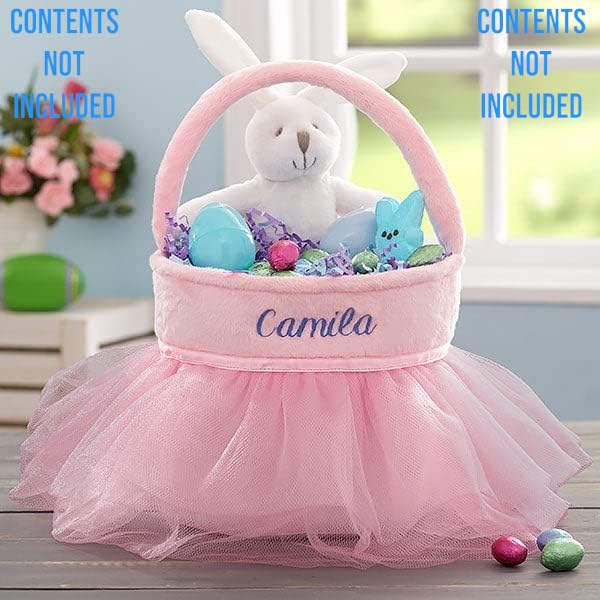 Personalization Universe Pink Tutu Personalized Easter Basket – Embroidered Name Plush Easter Basket – Custom Kids & Baby Easter Egg Basket