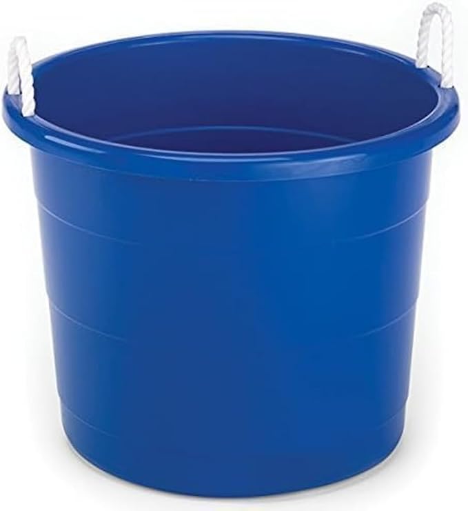 20 Gallon Storage Tub, Round Heavy Duty Plastic Container with Rope Handles, 21.5 x 21.5 x 16.5 inches, Navy Blue