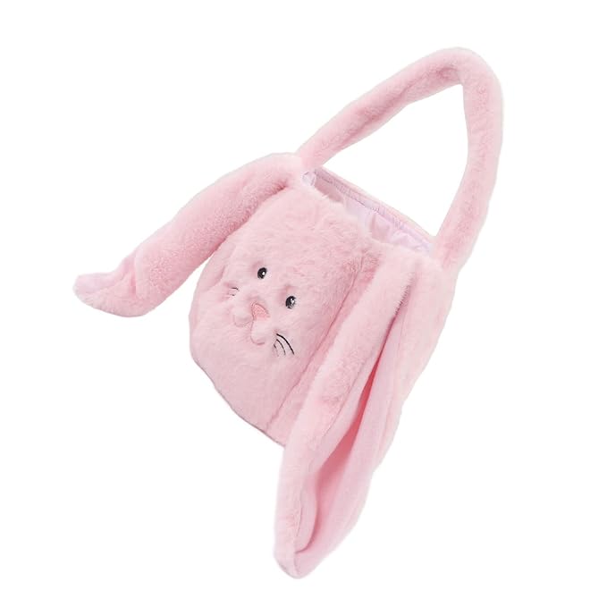 Plush Easter Bunny Basket, Children Easter Basket with Long Ears, Cute Cartoon Rabbit Plush Bag for Easter Egg Hunt, Soft and Durable Easter Bunny Gift for Kids (Pink)