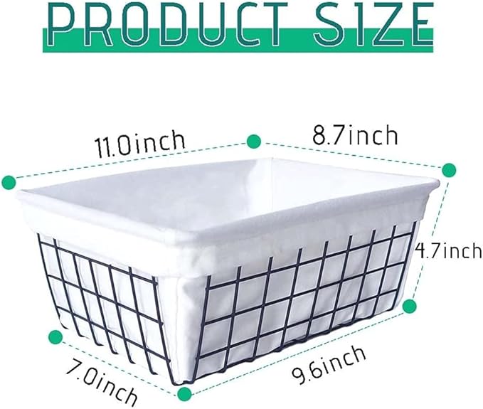 Iron Storage Basket Fabric Storage Basket Desktop Snack Basket 1 Pack Wire Baskets for Storage, Basket Organizer Storage Bin for Kitchen Cabinets A